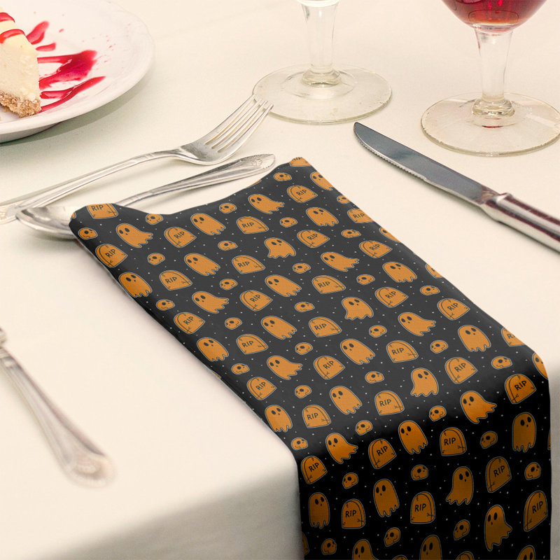 Serviette de coton à motif fantôme, Noir / Orange, H 0,1 po x l 10 po x P 10 po, Sergé de coton