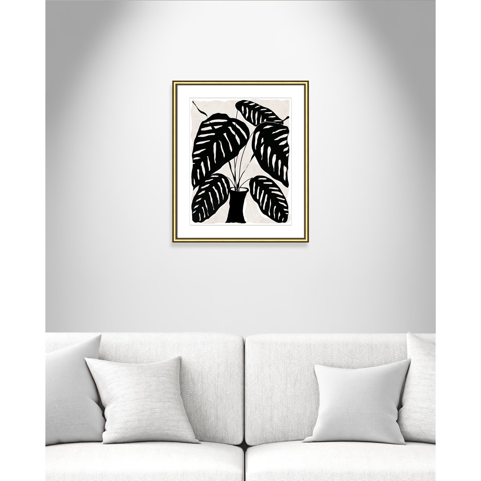 Black and White Potted Plant I Print, Gold Framed, 26.75" H x 22.75" W x 0.88" D