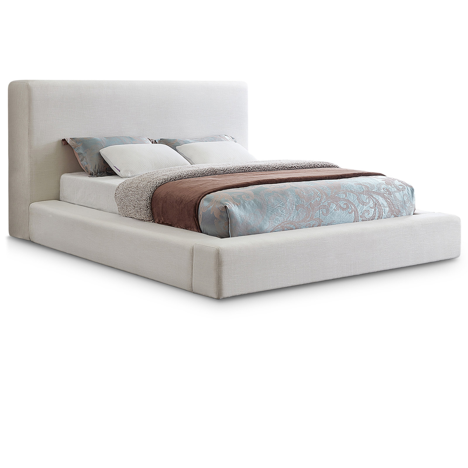 Ishia Upholstered Platform Bed, Cream Linen, King