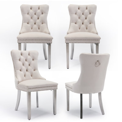 Ensemble de 4 chaises de salle à manger rembourrées en velours avec pieds argentés