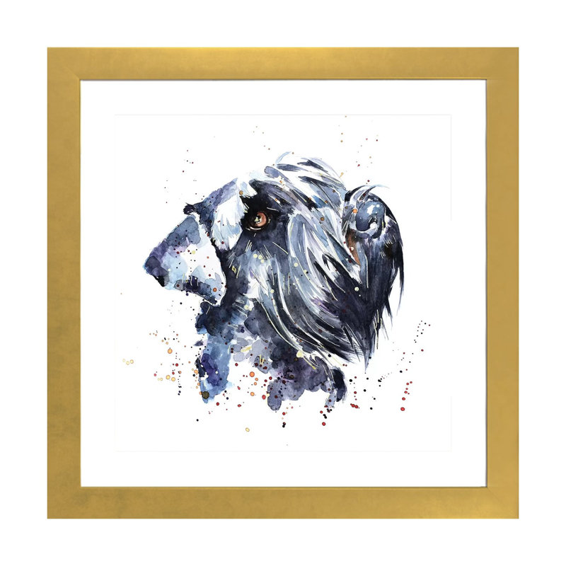 Schnauzer géant par EdsWatercolours - impression, H 24 po x l 24 po x p 1 po, Papier encadré doré, Blanc