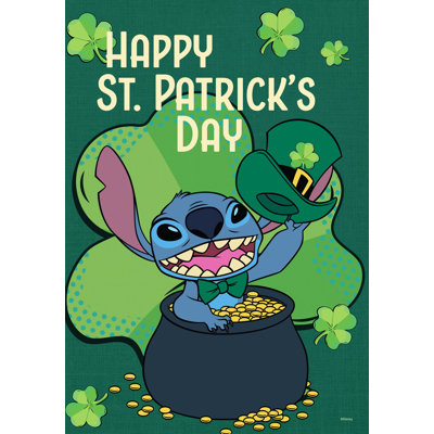 «Disney Happy St. Patrick's Day Stitch Garden», 12,5 po x 18 po, produit Disney sous licence officielle, porte-drapeau vendu séparément