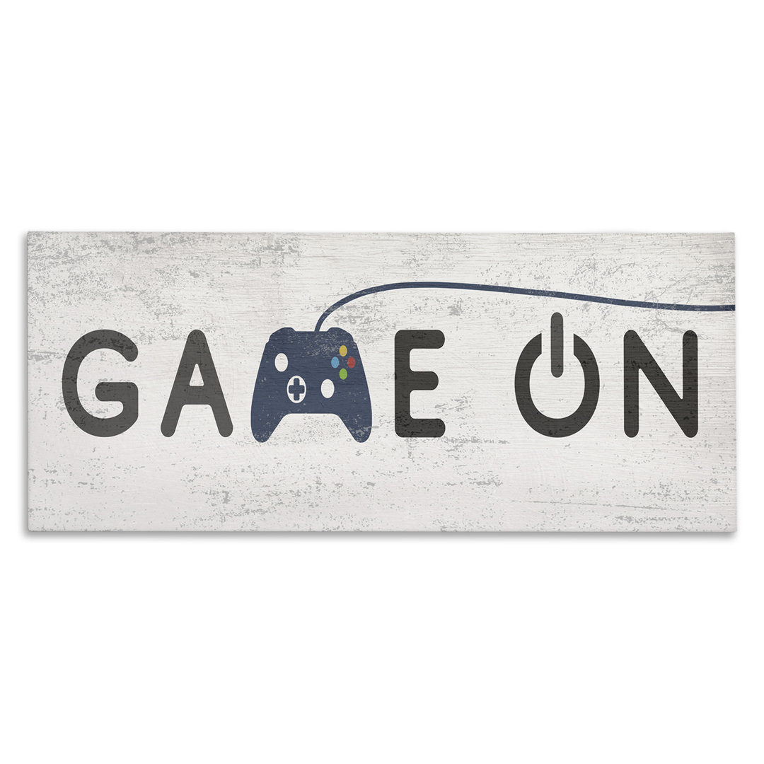 " Game On Video Gamer Phrase Blue Vintage Controller " by Daphne Polselli Stupell Industries 