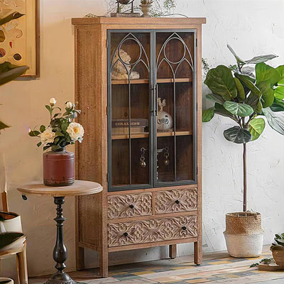Retro Walnut Solid Wood Accent Cabinet