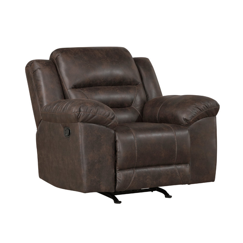 Henry Manual Rocker Recliner Chair In Pillow Tufted Microfiber, Brown