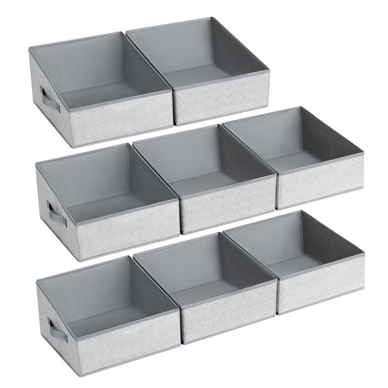 Foldable Trapezoid Storage Bins With Handles, Closet Organizers And Storage Baskets For Toys, Books, Clothes, 8-Pack Blended Gray