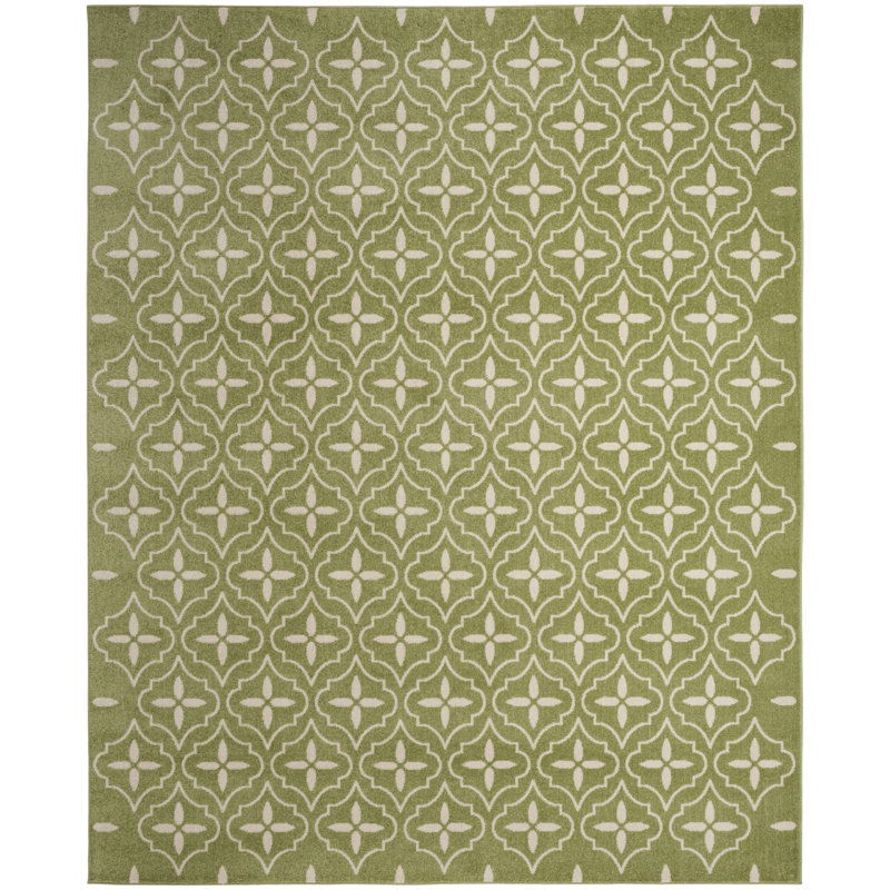 Yenisel Rectangle Moroccan Power Loom Polypropylene Indoor / Outdoor Area Rug in White/Green, Rectangle 8' x 10'