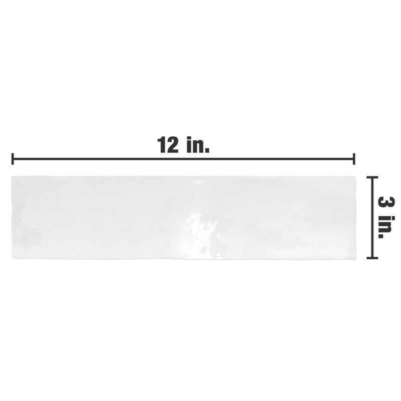 Biarritz 3" x 11.88" Straight Edge Ceramic Brick Look Subway Wall Tile, White