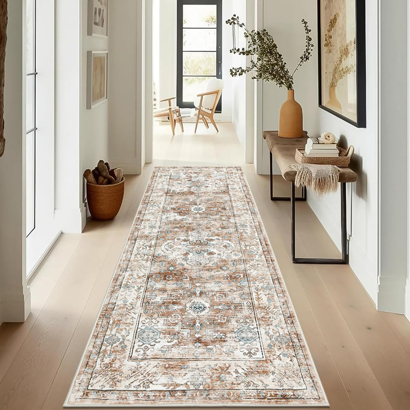 Floral Flatweave Area Rug, Runner 60 x 180cm