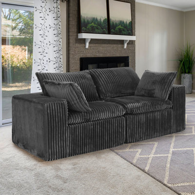 Brinae 78.8 "W Fully Compressed Cloud Sofa, Corduroy Fabric, Deep-Seat Style, Removable Cushions, No Assembly Required by Wade Logan