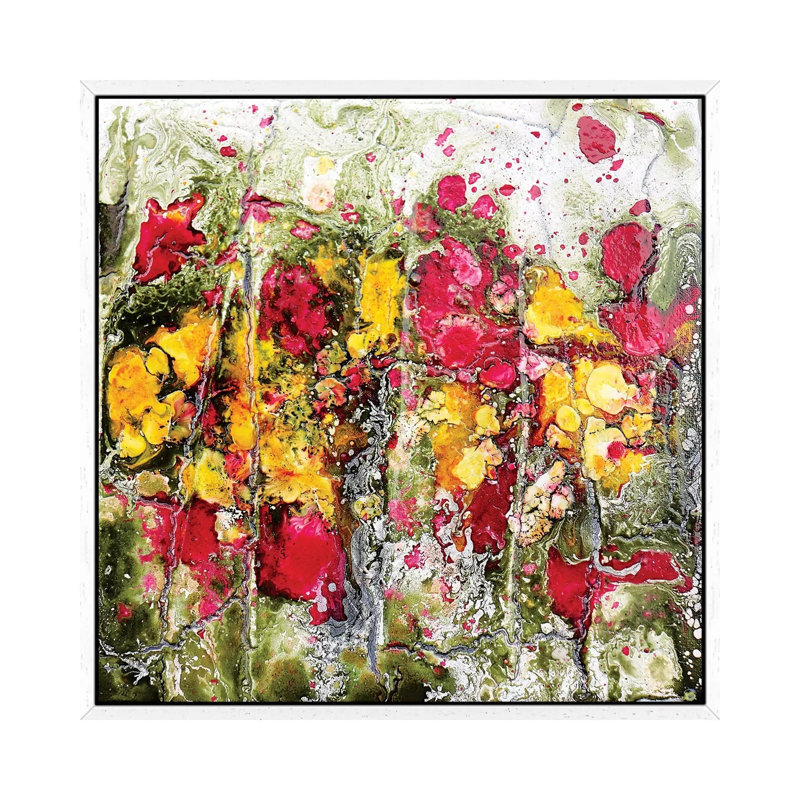 Poppies And Friends by Donatella Marraoni - Painting on Canvas, 66.04cm H x 66.04cm W x 3.81cm D, White Framed