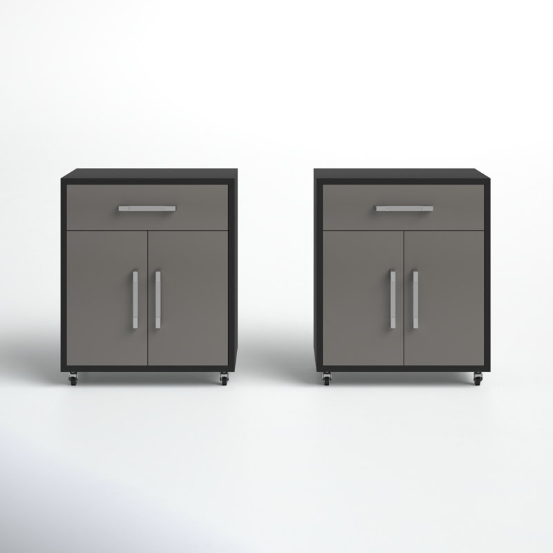 Aseem 2 Piece Single Storage Cabinet ( 34.41'' H x 56.7'' W x 17.72'' D), Black/Gray