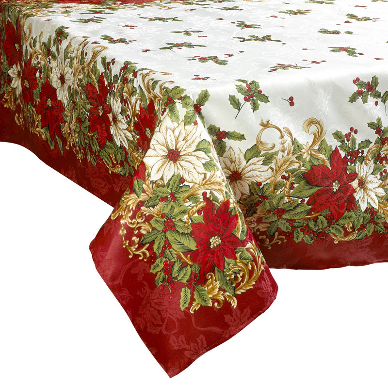 Nora Floral Christmas Tablecloth, 84" L x 60" W