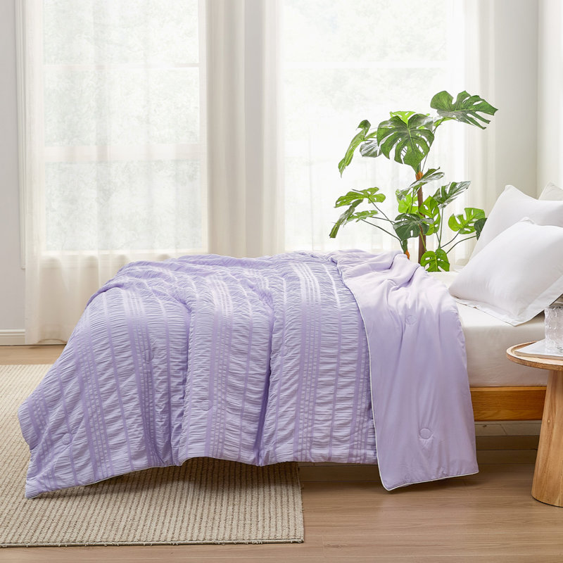 Lightweight Comforter Seersucker Summer Quilt Breathable Summer Blanket Cooling Comforter, Purple, Twin Comforter