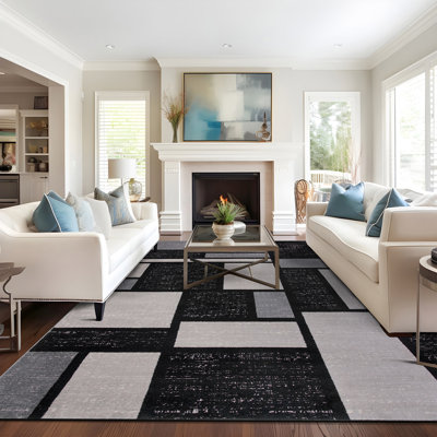 Tapis noir / gris / blanc à motif géométrique Arnaldur