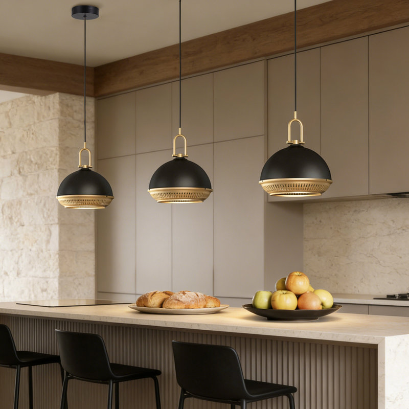 Luminaire suspendu antique en forme de dôme de 9,8 po avec abat-jour creux noir et base E26 à intensité variable pour salle à manger d'îlot de cuisine Farmhouse
