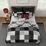 Ensemble de courtepointe réversible en microfibre noir / blanc London 4 pièces