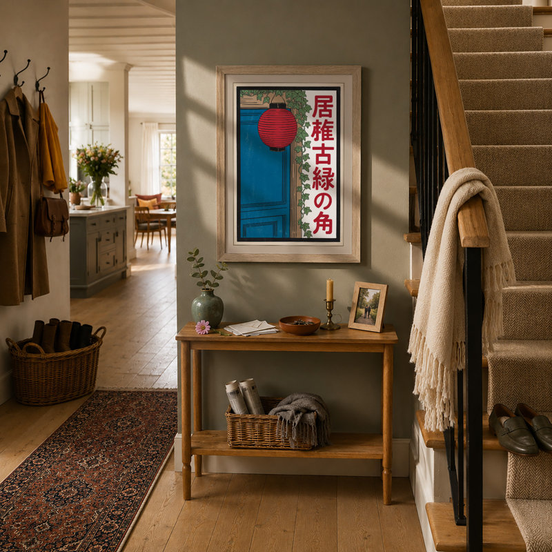 Blue Door With Lantern Japandi - Print, A1 - 84.1 x 59.4 cm, Oak