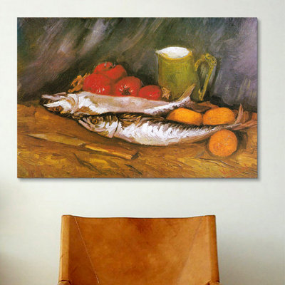 «Nature morte au maquereau, citron et tomate» par Vincent Van Gogh, reproduction d'art sur toile tendue