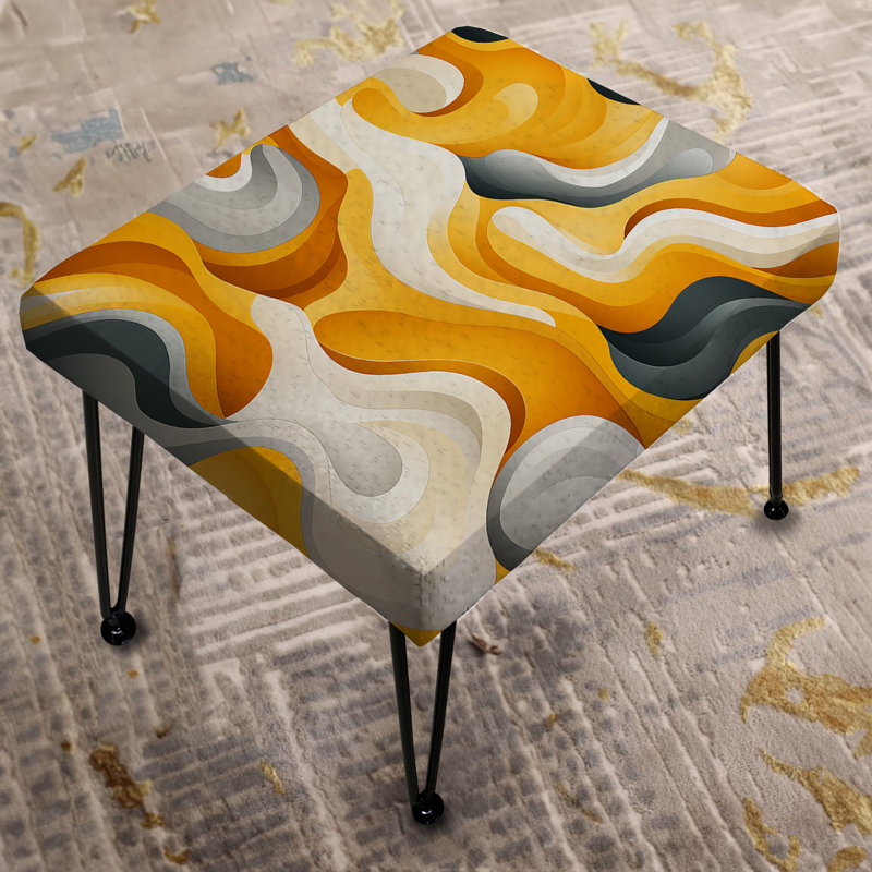 Repose-pieds rectangulaire jaune et blanc Fusion Mid-Century Waves Fusion