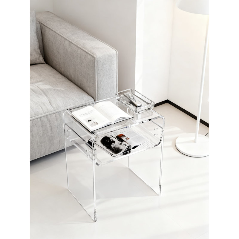 Table de bout et table de chevet modernes en acrylique à 2 niveaux avec design transparent pour les meubles de salon et de chambre à coucher