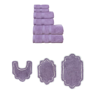 Talbert Collection 100% Soft Cotton 6 PC Towel Set & 3 PC Bath Rug Set, (Set of 9)