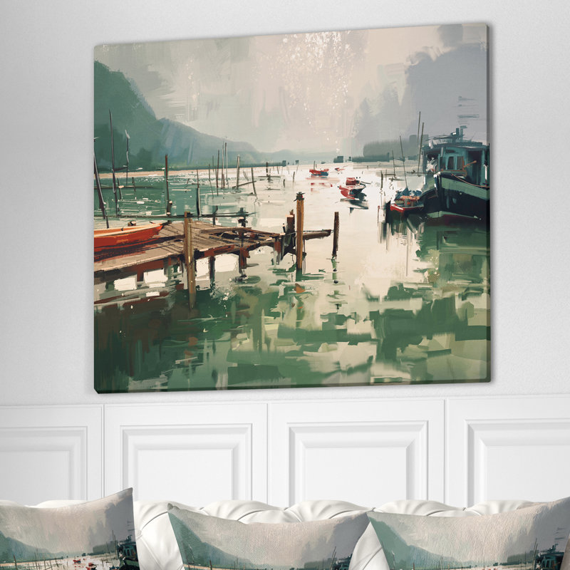 «Jetty and Fishing Bateaux at Harbor», impression, H 30 po x l 40 po x P 1,5 po, Toile tendue