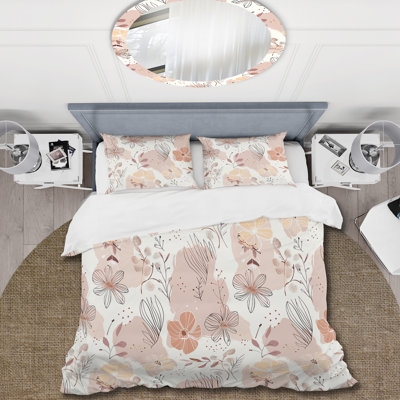 Pink Orange Boho Florals - Boho Duvet Cover Set