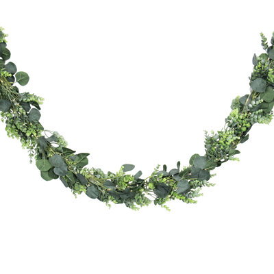 6" Deluxe Mixed Spiral Silver Dollar Eucalyptus Greenery Garland with LED Lights