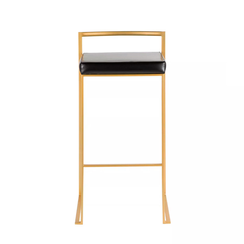 Erick Modern Geometric Counter Stool with Vegan Leather Cushion, Black, Gold