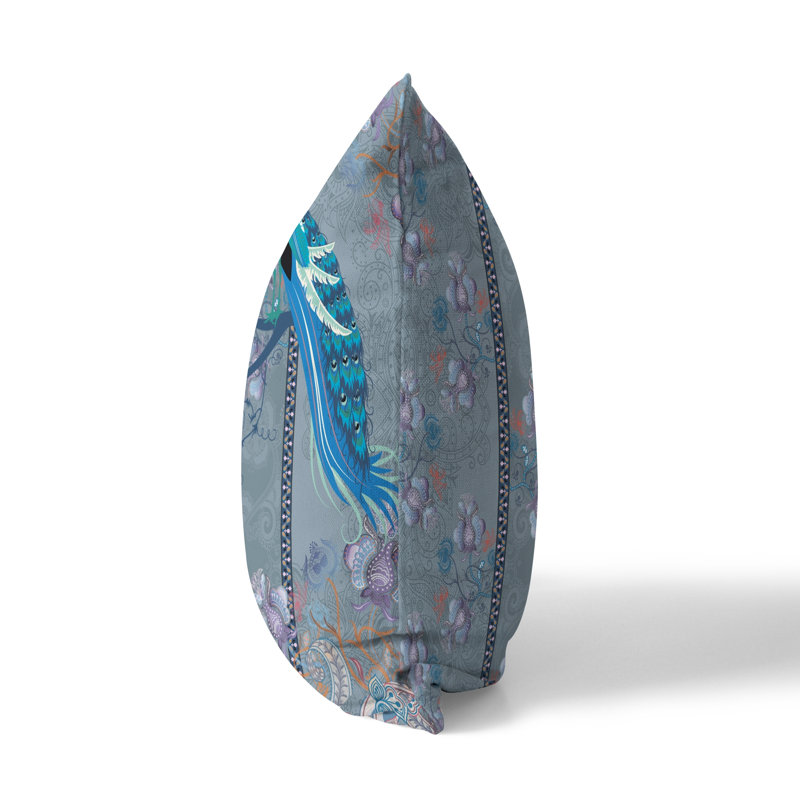 Housse et insert de coussin intérieur / extérieur carré Enchanted Peacock Polyester, 18 po x 18 po, Bleu