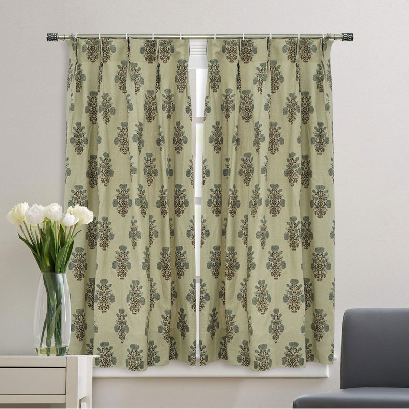 Fabdvine Handcrafted Plated Curtain Floral Block Print Uses for Door, Window 100% Linen, Swadesh, 27" W x 48" L
