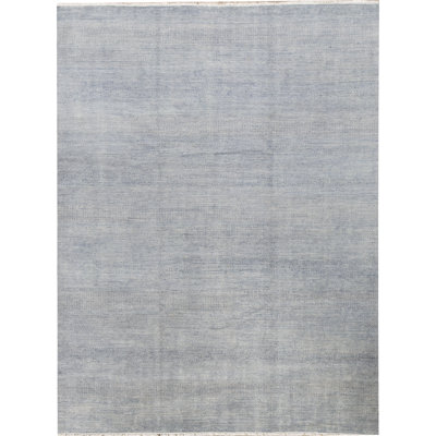 Tapis gris foncé et bleu noué à la main de haute qualité