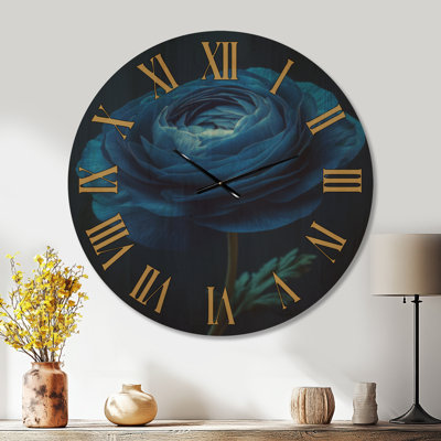 Grande horloge murale en bois - Drame pétale indigo