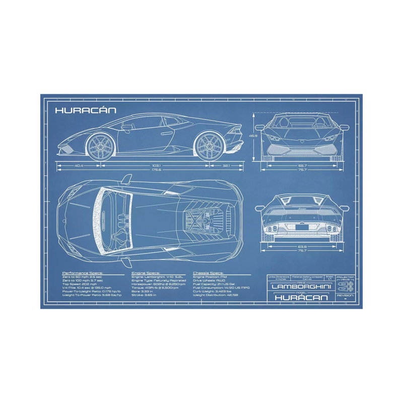 «Lamborghini Huracan LP 610-4 Blueprint», impression sur toile tendue, H 26 po x l 40 po x 1,5 po
