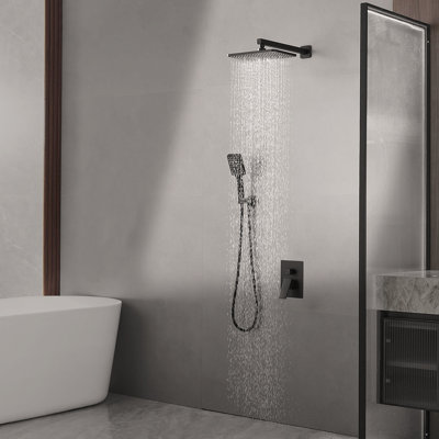 Matte Black Double-Handle Double-Spray 9-Inch Square High-Pressure Shower Faucet (With Valve)