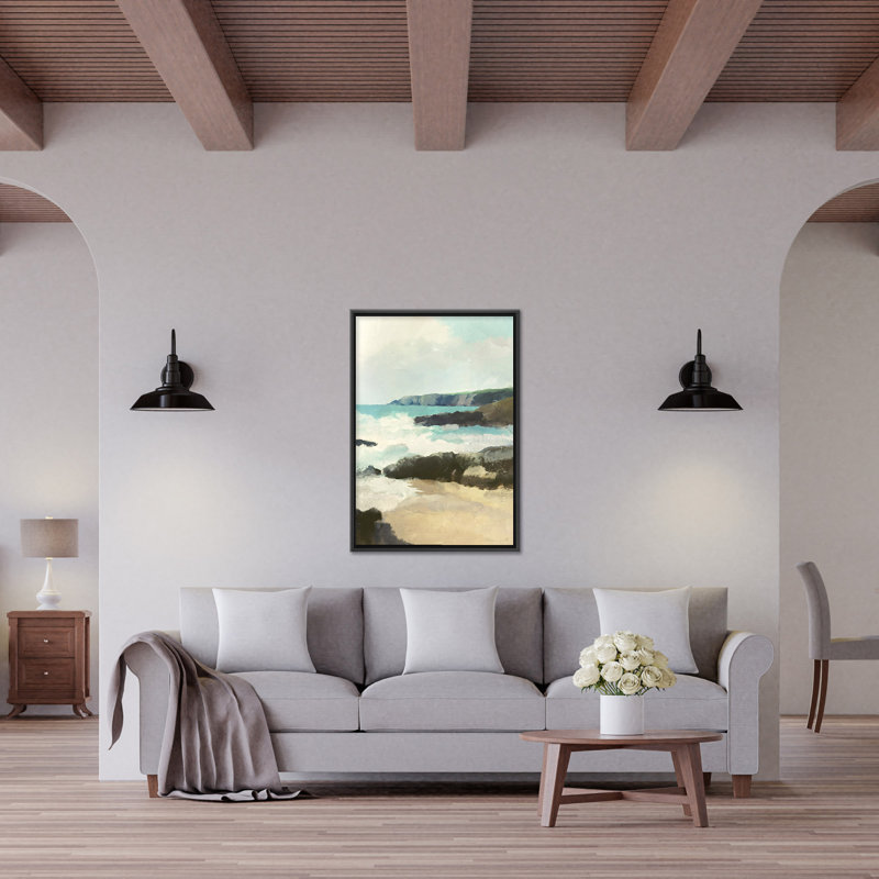Coastal Retreat Rocky Beach, 24" H x 16" W x 2.375" D, Black, Floater Framed