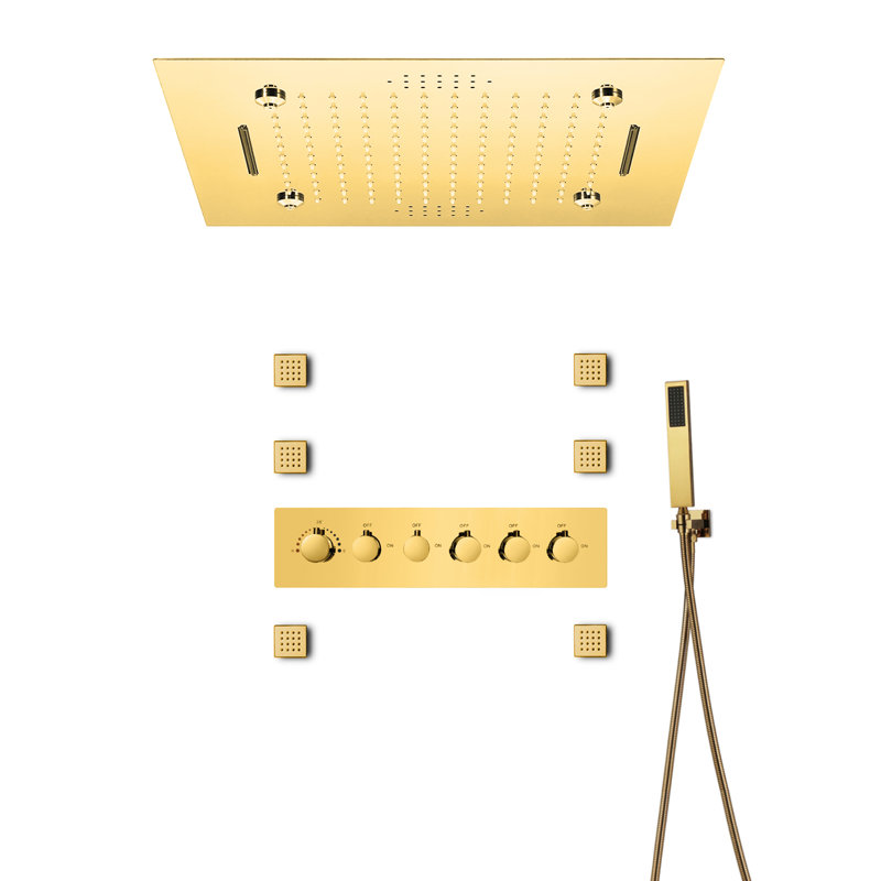 Thermostatic All-In-One Kit with Rough in-Valve, Gold