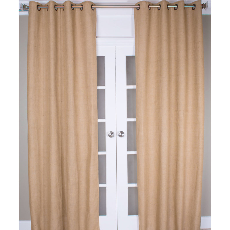 Solid Cotton Burlap Room Darkening Curtain Panel with Grommet Top for Living Room, 47" W x 96" L, Natural