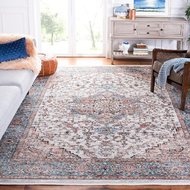 Tapis oriental gris / bleu Quinnipack, Carré 6 pi 7 po