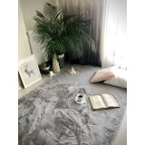 Moncontour Grey Plain Machine Made Synthetic Area Rug