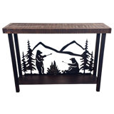 BURNT SIENNA/ROUGH STAIN IRON RECTANGLE SOFA TABLE WITH MARSHMALLOW BEAR ACCENT