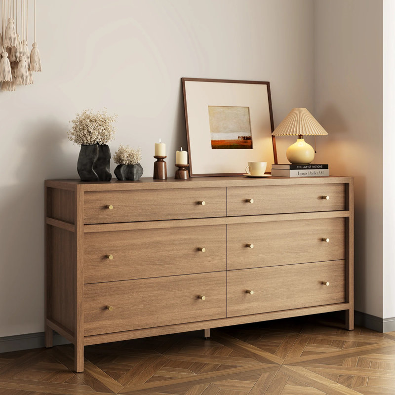 Commode 6 tiroirs 64 "Mid-Century, Brun