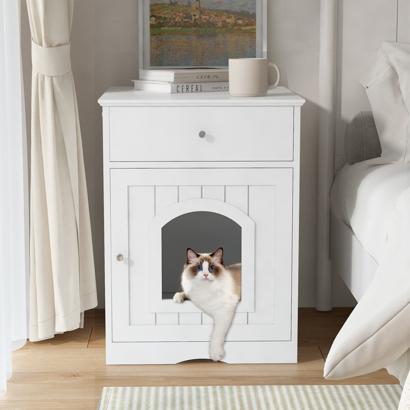Enceinte en bois pour litière pour chat avec tiroir, table d'appoint, cage intérieure pour animal, table de chevet pour chat