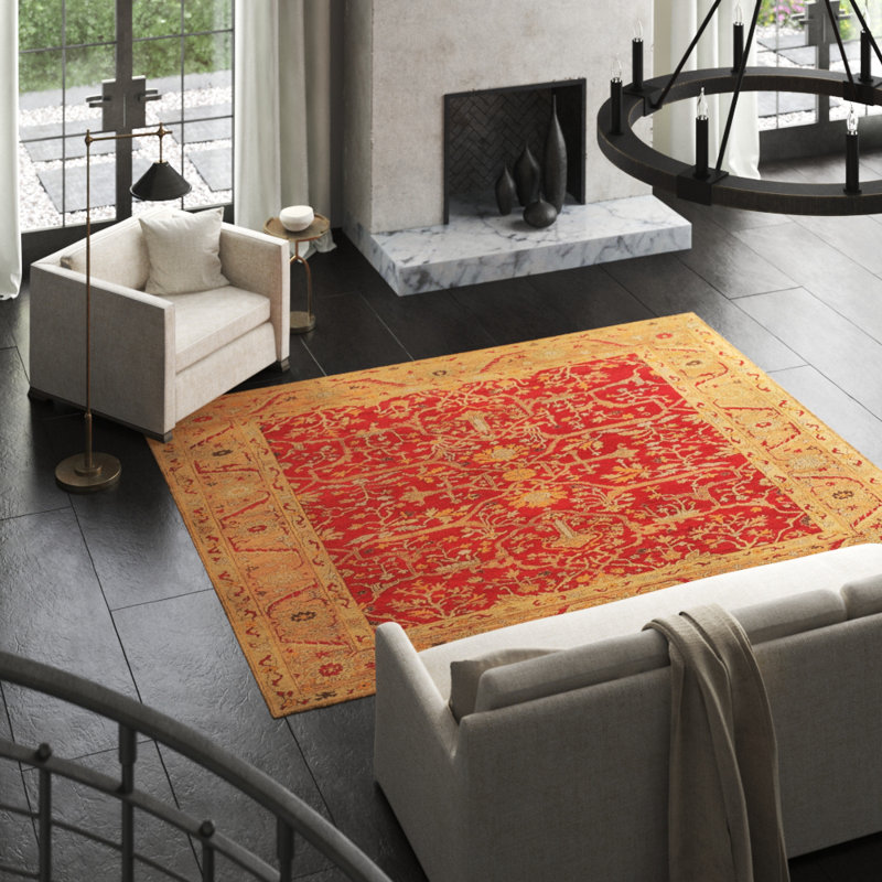 Jozan Wool Oriental Area Rug in Gold/Red, Rectangle 8' x 10'