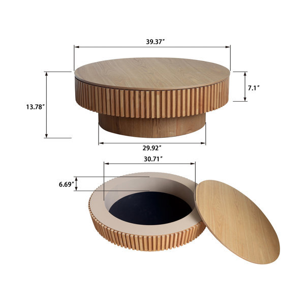 Latitude Run® 39.37'' Round Coffee Table With Storage Solid Wood ...
