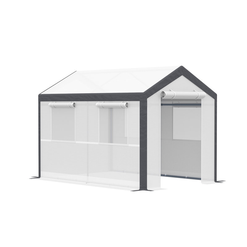 Outsunny 10' X 7' X 7' Walk-In Greenhouse, Outdoor Garden Warm Hot House With 4 Roll-Up Windows, 2 Zippered Doors And Weather Cover, White