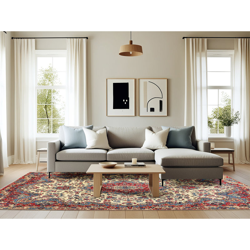 Tapis oriental rouge / ivoire Alishia, Rectangle 6 pi x 9 pi