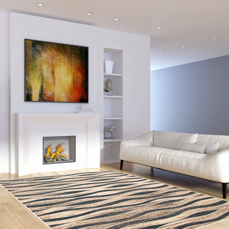 Tapis ivoire / gris à motif abstrait Juriaan, Rectangle 6 pi 7 po x 9 pi 6 po