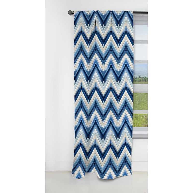 Motif géométrique à chevrons rétro - bleu et bleu cobalt - Rideau occultant - 1 panneau, L 52 po x L 90 po